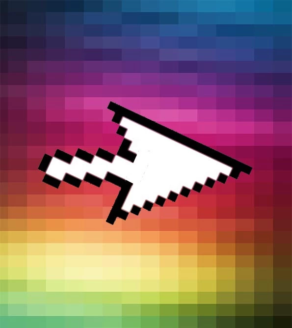Logo do Compixelar, representada por um cursor apontando para a direita sobre um fundo com pixels coloridos.