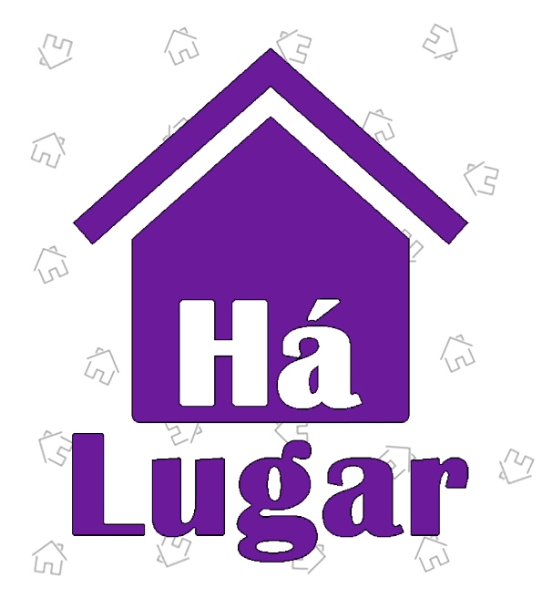 Logo do HáLugar, representada por um ícone de uma casa com a palavra 'Há' internamente e, logo abaixo, a palavra 'Lugar'.